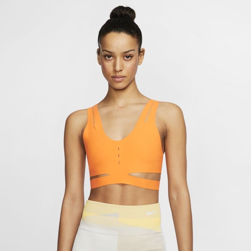 Nike Womens Size Small Dri Fit Training Motion Adapt Bra High Support Orange